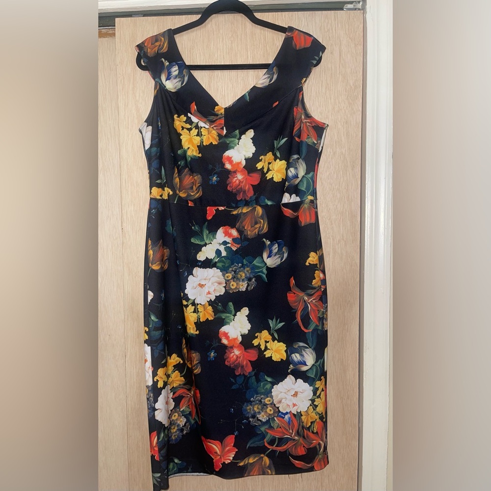 New York & Company Black Floral Midi Dress